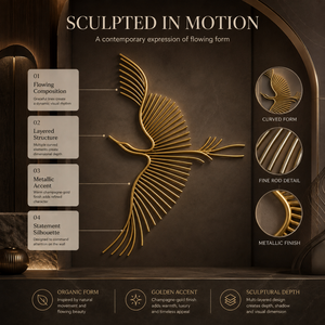 Sculpture murale en aluminium d'oiseau doré, art métallique contemporain, décoration intérieure pour la maison ou le bureau, accent suspendu artisanal - Product Image 5