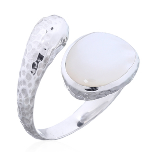 Radiant Hammered <b>Open</b> Mother of Pearl Silver <b>Ring</b> Wholesale Jewelry Supplier - Product Image 1