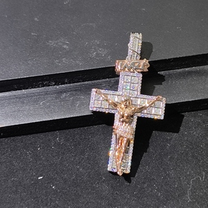 <b>Mens</b> 925 <b>Silver</b> Lab Grown Diamond Cross <b>Pendant</b> Cuban Link Chain Iced Out Religious Necklace Two Tone Luxury Jewellery - Product Image 3