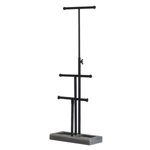 Portagioie a 3 livelli in ferro e legno di alta qualità, nero e grigio, per anelli e collane - Product Image 1