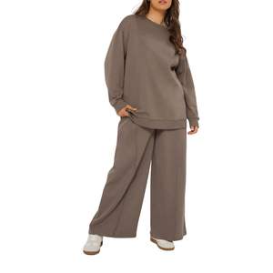 Conjunto de Dos Piezas para Mujer, Estilo Informal, Sudadera Holgada y Pantalones Anchos, Chándal de Algodón Suave - Product Image 4
