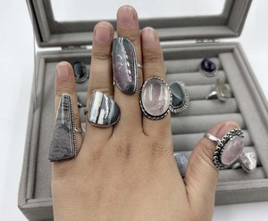 Factory Wholesale 925 <b>Silver</b> Natural Gemstone Mix Lot Bulk <b>Adjustable</b> Bands Assorted <b>Ring</b> Collection - Product Image 1