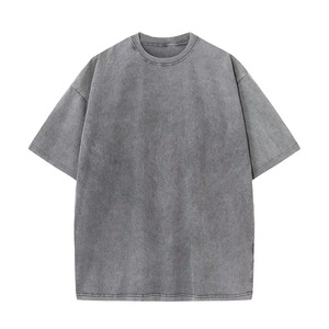 Grey Color Men's Oversized Solid Color Short Sleeve T-Shirt O-Neck Washed Cotton Jersey Knitted Printed Vintage Breathable - Product Image 1
