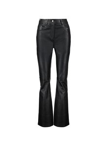 <b>Men's</b> Mid Waist Black Leather <b>Flare</b> Pants with Vintage Decoration Button Fly Lightweight Moto Style Autumn Wear - Product Image 4