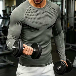 Vente en gros de hauts de sport pour hommes, respirants et absorbants la transpiration, chemises à manches longues élastiques, essentielles pour les sports de plein air - Product Image 4