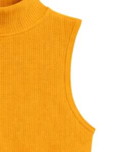 Top Corto Personalizado Amarillo Mostaza con Cuello Alto y Canalé, Sin Mangas, Ajustado, Elástico, Informal, para Mujer, Chaleco de Moda de Verano - Product Image 6