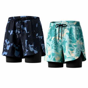 Shorts de course 2 en 1 pour homme, camouflage sublimé, séchage rapide, respirant, nylon et élasthanne, avec doublure de compression pour la gym et l'entraînement - Product Image 1