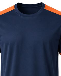 Camiseta deportiva para hombre, personalizada por el fabricante, en azul marino y naranja, de secado rápido, transpirable, para gimnasio, correr, fitness, atlética, de poliéster. - Product Image 5