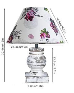 <b>Rustic</b> Whitewash Wood <b>Table</b> Lamp with Floral Fabric Shade Vintage <b>Bedside</b> Night Light for Kids Room - Product Image 2