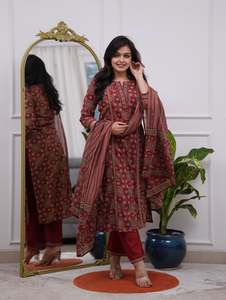 Twinfeet Women's Premium Pure Cotton 60×60 Patola Print Kurti with Pant & Dupatta Suit Set - Product Image 1