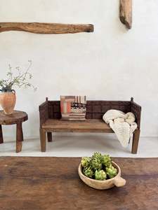Antique Carved Hallway <b>Bench</b> Rustic Solid Teak Timber Entryway Settee Settle Vintage Indian Daybed Farmhouse <b>Living</b> <b>Room</b> - Product Image 3
