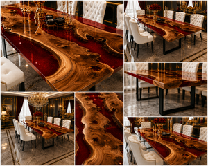 Luxury Red <b>Epoxy</b> <b>Resin</b> River Dining <b>Table</b> Custom Live Edge Wood Living Room <b>Table</b> Manufacturer Solid Wood Home Interior - Product Image 3