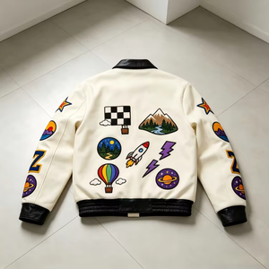 OEM Custom Vintage Letterman Jacket <b>Hip</b> Hop Chenille Embroidery Patchwork Casual Style Streetwear Bomber College Baseball Jacket - Product Image 6