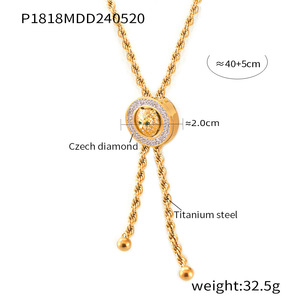 Collier pendentif tête de lion, chaîne en corde texturée, accent diamant, bijoux en acier inoxydable doré pour femmes - Product Image 5
