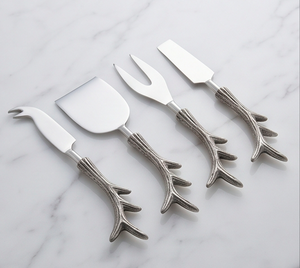 Ensemble de 4 couteaux à fromage avec manches en bois de cerf, lames en acier inoxydable, outils à fromage en zinc pour la cuisine - Product Image 3