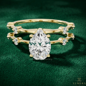 แหวนหมั้นเพชรทรงรี 14K 18K ทองคำแท้ เพชรเพาะเลี้ยงในห้องปฏิบัติการ ดีไซน์สองวง สำหรับผู้หญิง เครื่องประดับสั่งทำพิเศษ - Product Image 1
