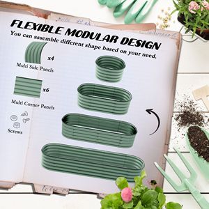 Kit Orto Rialzato Classico Zincato 6.4FT X 2FT X 1FT, Fioriera Quadrata in Metallo con Bordo di Sicurezza, Vasi Verdi Inclusi - Product Image 4
