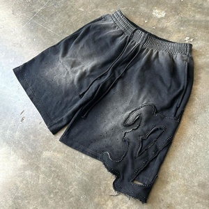 Nouveau style short pour homme en coton délavé à l'acide avec cordon de serrage, motif imprimé en relief, personnalisable - Product Image 4