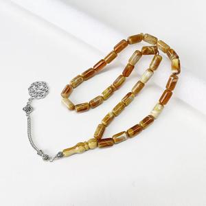 Collier de prière religieux en résine crème de luxe fait main, motif géométrique poli, perles de chapelet, pour le Ramadan, objet culturel - Product Image 3