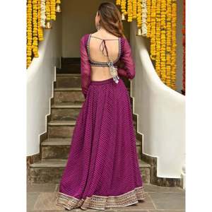 Sweet Purple Leheriya Printed Georgette <b>Wedding</b> Lehenga Choli - Product Image 3