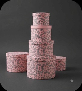 <b>Pink</b> Paisley Cylinder Paper <b>Gift</b> <b>Boxes</b> Reusable Telescope Lid Container Set - Product Image 3