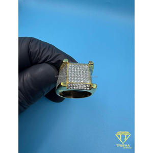 Anillo Rectangular de Plata de Ley 925 con Diamantes de Moissanita, Tono Dorado, Joyería de Alta Gama para Compradores Mayoristas - Product Image 3