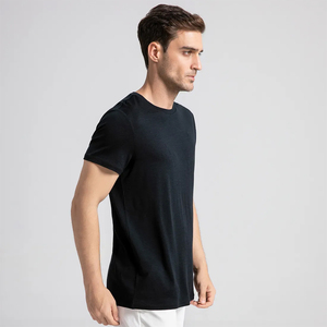 <b>Slim</b> Fit 100% Wool Men's T-Shirts Black Color 150GSM Crew Neck Adult Summer Fashion Front Logo Quick Dry Formal Wear - Product Image 2
