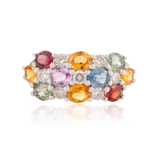 14K Solid Gold Men's Chunky Rainbow Sapphire & <b>Diamond</b> Statement Wedding <b>Ring</b> - Product Image 2