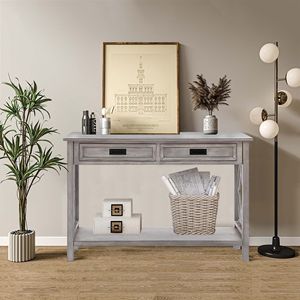 Whitewashed Wood 2-Drawer 1-Shelf <b>Console</b> <b>Table</b> and <b>Entry</b> Rustic Furniture <b>Console</b> <b>Tables</b> - Product Image 4