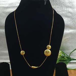 Gold Plated Brass <b>Long</b> Chain <b>Necklace</b> for Women | Handmade Geometric Bead Pendant <b>Necklace</b> | Fashion Jewelry - Product Image 1