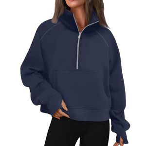 Sudadera de algodón polar personalizada para mujer con media cremallera, cuello alto, estilo urbano, manga larga y corte holgado - Product Image 5