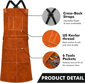 Top Quality Genuine Cowhide Leather Kitchen Apron 6 <b>Tools</b> Pockets Heat Resistant Barber Barista Apron With Customized Logo - Product Image 2