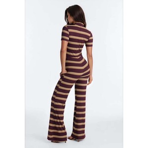 Women's Striped Off Shoulder Jumpsuit High Waist Sleeveless Knitted Full Length Casual Spring Summer Breathable Spandex Cotton - Product Image 5