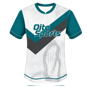 Camiseta de Rugby de Manga Corta en Color Verde Azulado Oscuro, Blanco y Gris, Cuello Redondo, Diseño Gráfico, Ropa Deportiva de Alto Rendimiento, para Entrenamiento y Partidos - Product Image 1