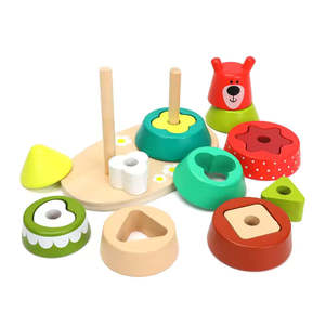 Wuldy 17-Piece Certified Child Safe Montessori <b>Toys</b> Wooden Double Shapes Building Puzzles <b>Ring</b> <b>Stacking</b> Color Geometric Shape - Product Image 6