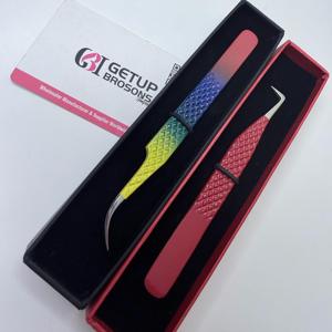Pince à épiler professionnelle GETUP BROSONS IMPEX en acier inoxydable, courbée/à 90 degrés, avec pointe argentée lisse et revêtement en poudre - Product Image 1