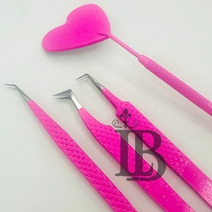 แหนบต่อขนตาสแตนเลสอย่างดี สีชมพูสด 90 องศา สำหรับขนตามิงค์ ยอดนิยม - Product Image 4