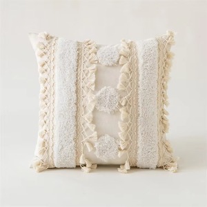 Funda de Cojín Cuadrada a Rayas Estilo Bohemio, Funda de Almohada Decorativa Hecha a Mano de Algodón - Product Image 1