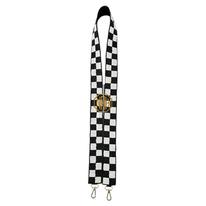 Bandoulière de sac à main amovible et réglable en toile de polyester brodée de perles à carreaux noirs et blancs, fournisseur de quincaillerie personnalisée - Product Image 5
