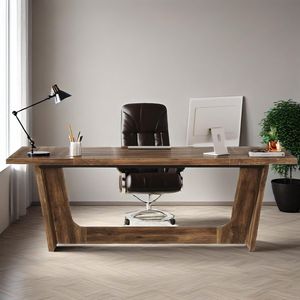 70.87-Inch Executive <b>Solid</b> <b>Wooden</b> Pedestal Large Home Office Industrial Wood Study Writing Table Computer <b>Desk</b> for Home Office - Product Image 3