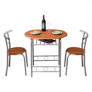 Set da Pranzo con Tavolo e Due Sedie in PVC Effetto Legno Marrone, Codice 35204938 - Product Image 1