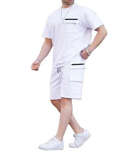 Verano nuevos hombres Casual Color sólido manga corta cuello redondo Camiseta y pantalones cortos conjunto Multi bolsillo moda viaje 2 piezas conjunto - Product Image 6