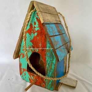 Casa para Pájaros Reciclada, Hecha a Mano, Sostenible, de Madera, Estilo Barco, Color Madera Envejecida, Jaula Original para Pájaros, Casa para Pájaros Pequeños de Exterior - Product Image 3