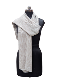 Premium Beige Cream Zigzag Scarf for Women, 28x80 Inch Handmade Wool Acrylic Stole, Best Quality Soft Fiber Winter Wrap Shawl - Product Image 3