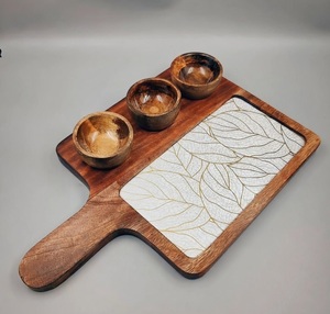 Natural Wooden Serving Platter With Mini Bowl Set Personalized For Food Desserts And Dry Fruits Serving Platter At Best Price - Product Image 2