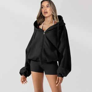Sudadera con Capucha y Cremallera para Mujer, Hombros Caídos, Mezcla de Poliéster/Algodón, Secado Rápido, Color Sólido, Manga Larga, Transpirable, Invierno/Otoño - Product Image 4