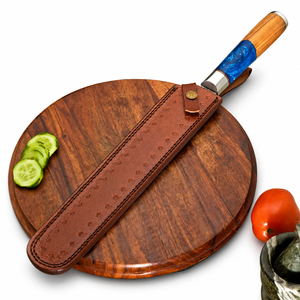 Cuchillo de Cocina Burraq, Forjado a Mano en Acero de Damasco, 8-9.9 Pulgadas, Mango de Resina, Funda de Cuero, para Mano Derecha - Product Image 3