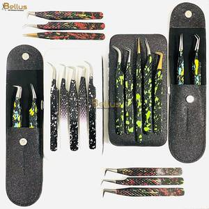 Pince à épiler professionnelle haut de gamme pour extensions de cils, double ton, 45° 90° droite et courbée, en acier inoxydable, pointe lisse, prise ferme, pour salon - Product Image 4