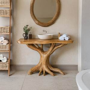 Luxury Handcrafted Modern Durable Tree Trunk Root Vanity Base Solid Wood Artistic Bathroom <b>Console</b> Natural Decor - Product Image 1