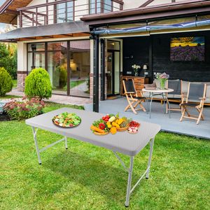 Portable 4ft White Rattan Folding <b>Table</b> Indoor and Outdoor Use <b>Foldable</b> with Plaited Design - Product Image 6